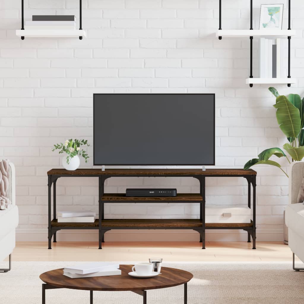 TV cabinet, brown, 121x35x45cm, wood and iron