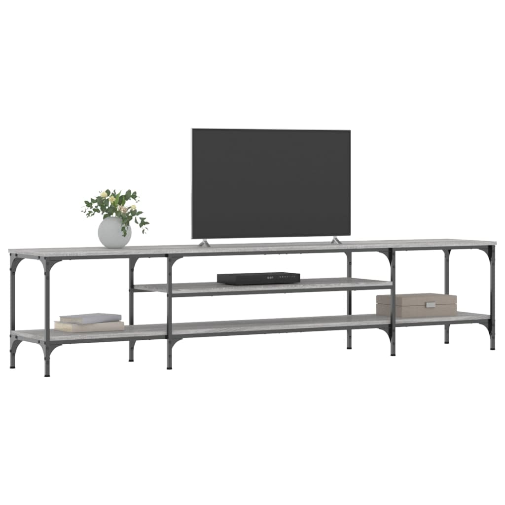 TV stand, grey, 201x35x45cm, wood and iron