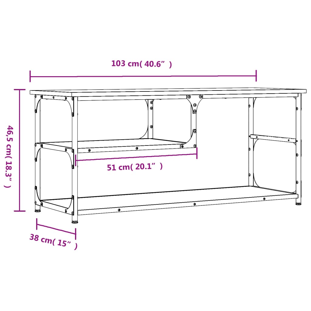 TV cabinet, grey oak, 103x38x46.5cm, wood/steel