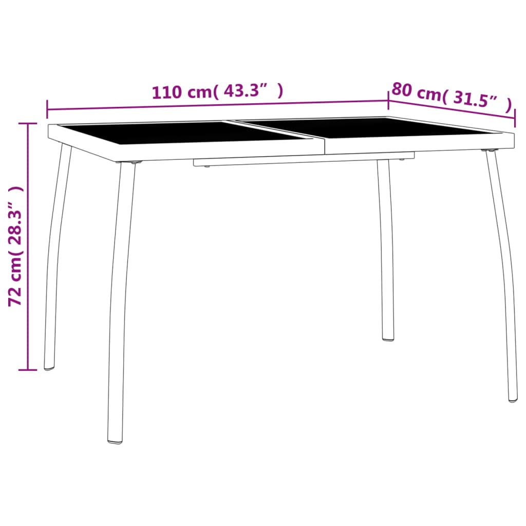 Garden table, anthracite, 110x80x72cm, steel, mesh