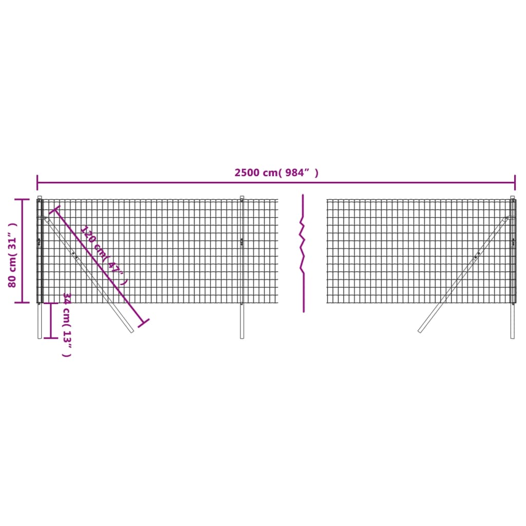 Wire mesh fence, green, 0.8x25m, galvanized steel