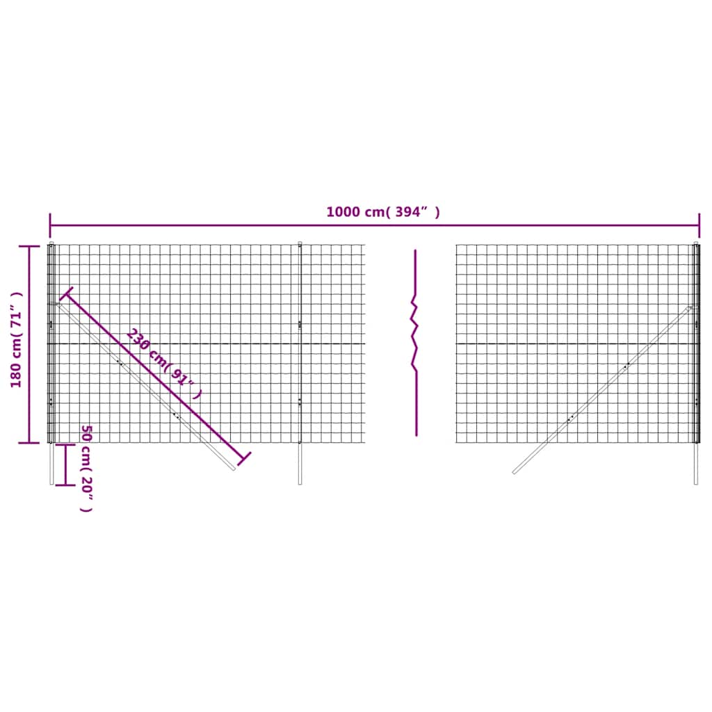 Vielinė tinklinė tvora, žalia, 1,8x10m, galvanizuotas plienas