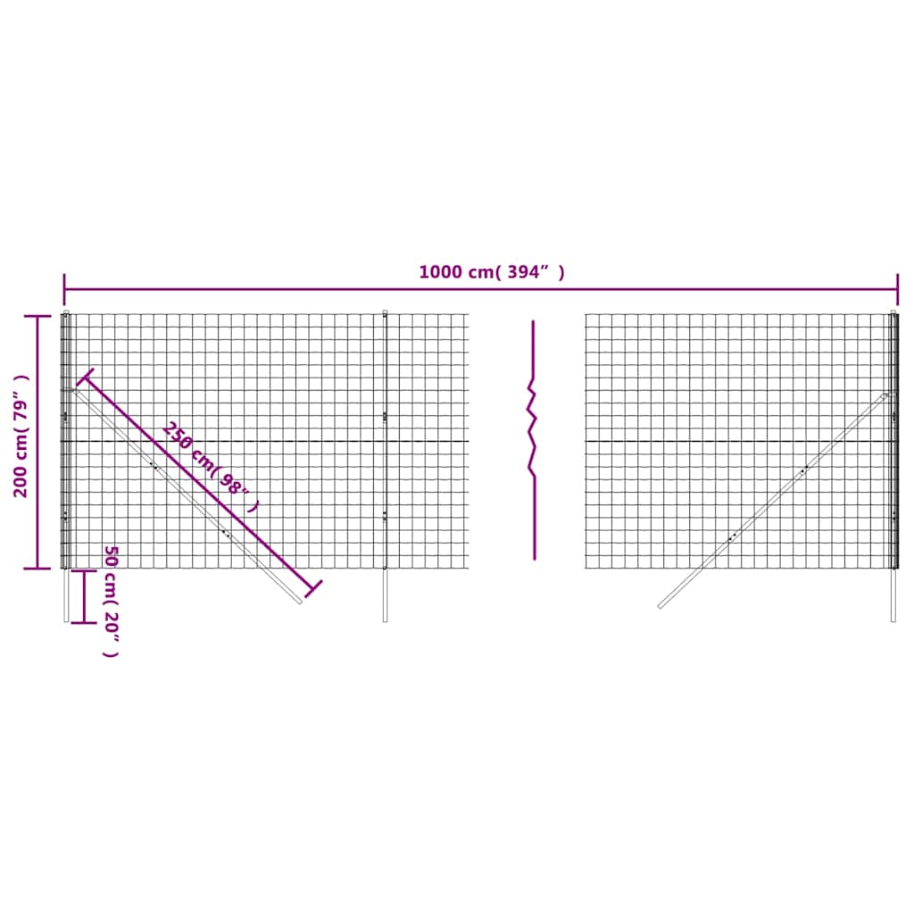 Vielinė tinklinė tvora, žalia, 2x10m, galvanizuotas plienas