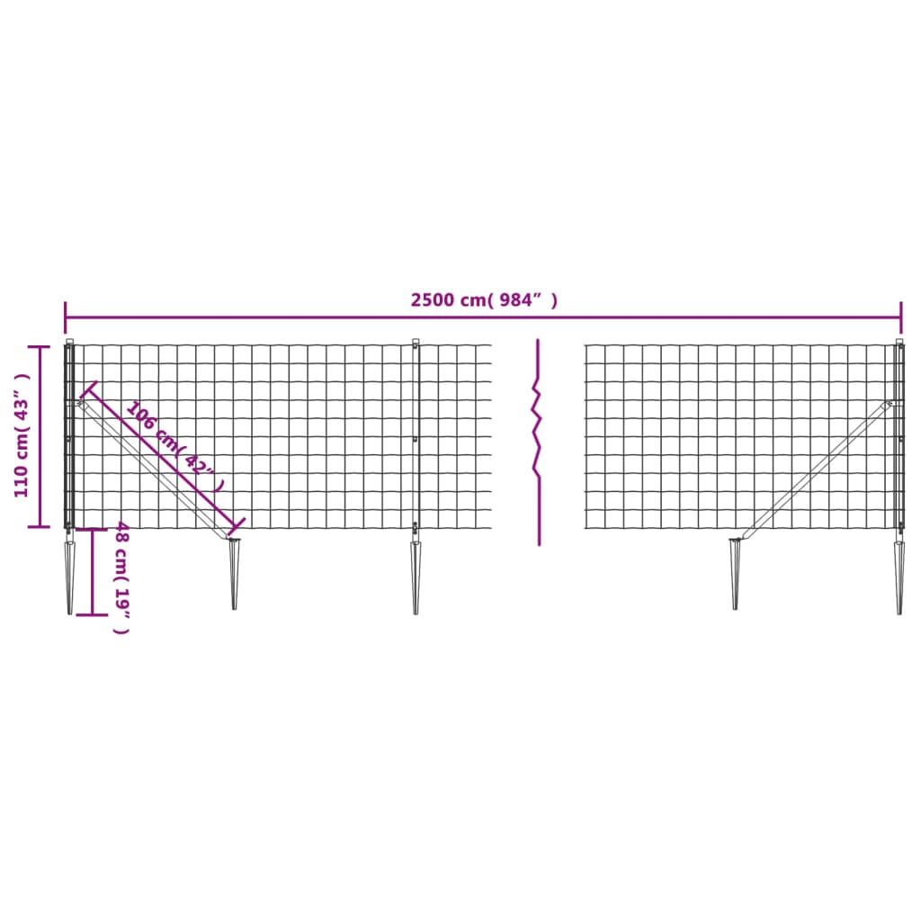 Vielinė tinklinė tvora su smaigais, žalios spalvos, 1,1x25m