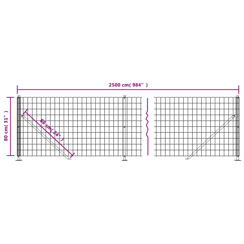 Wire mesh fence with flanges, green, 0.8x25m
