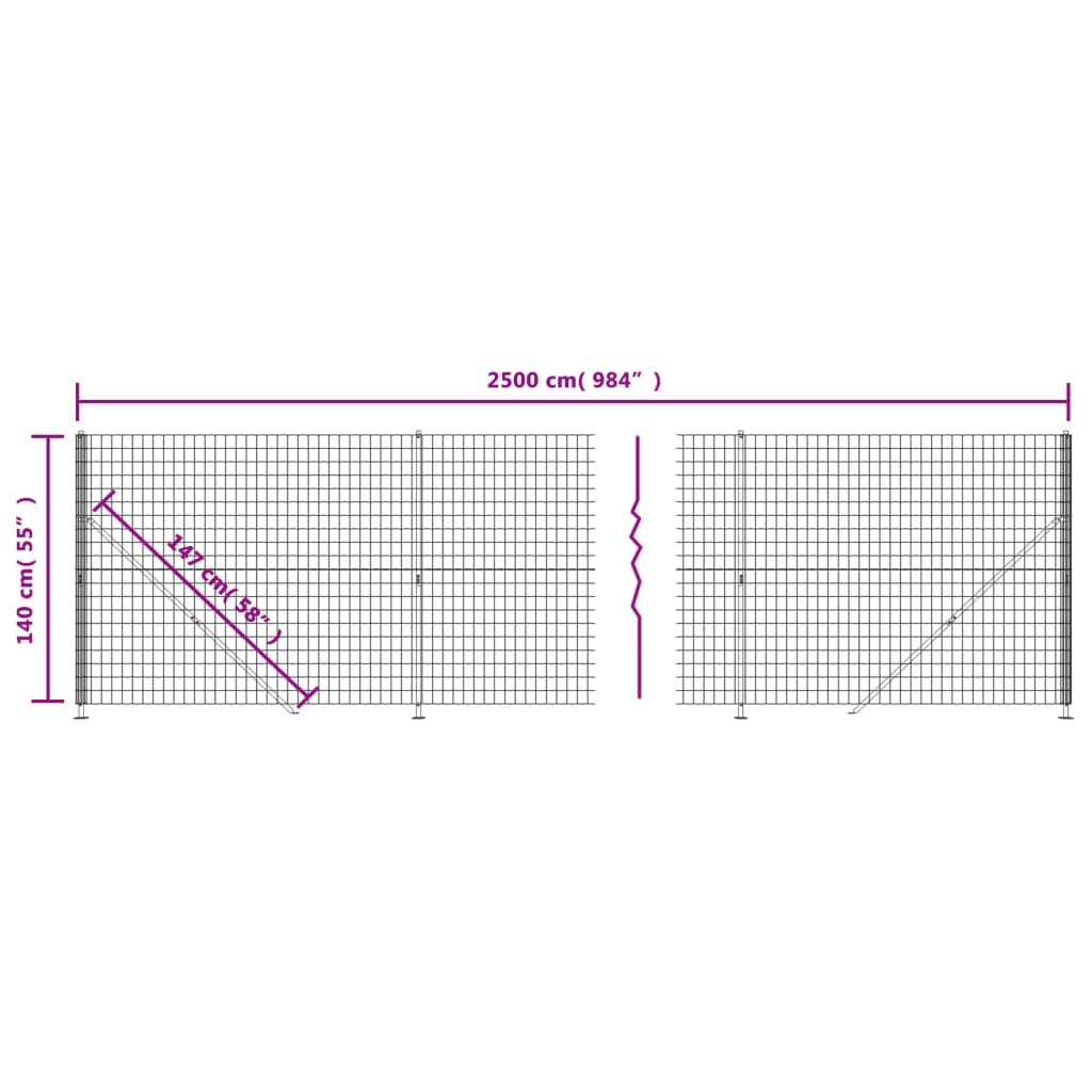 Wire mesh fence with flanges, green, 1.4x25 m