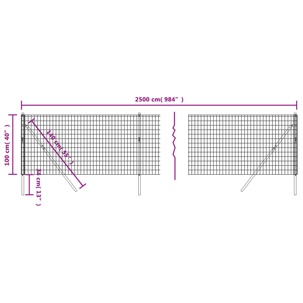 Welded wire mesh fence, anthracite, 1x25m, galvanized steel
