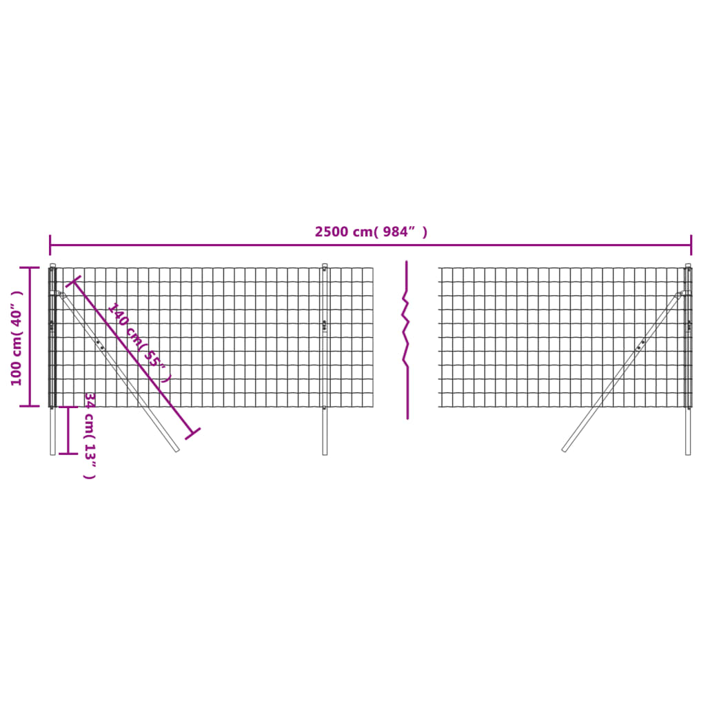 Welded wire mesh fence, anthracite, 1x25m, galvanized steel