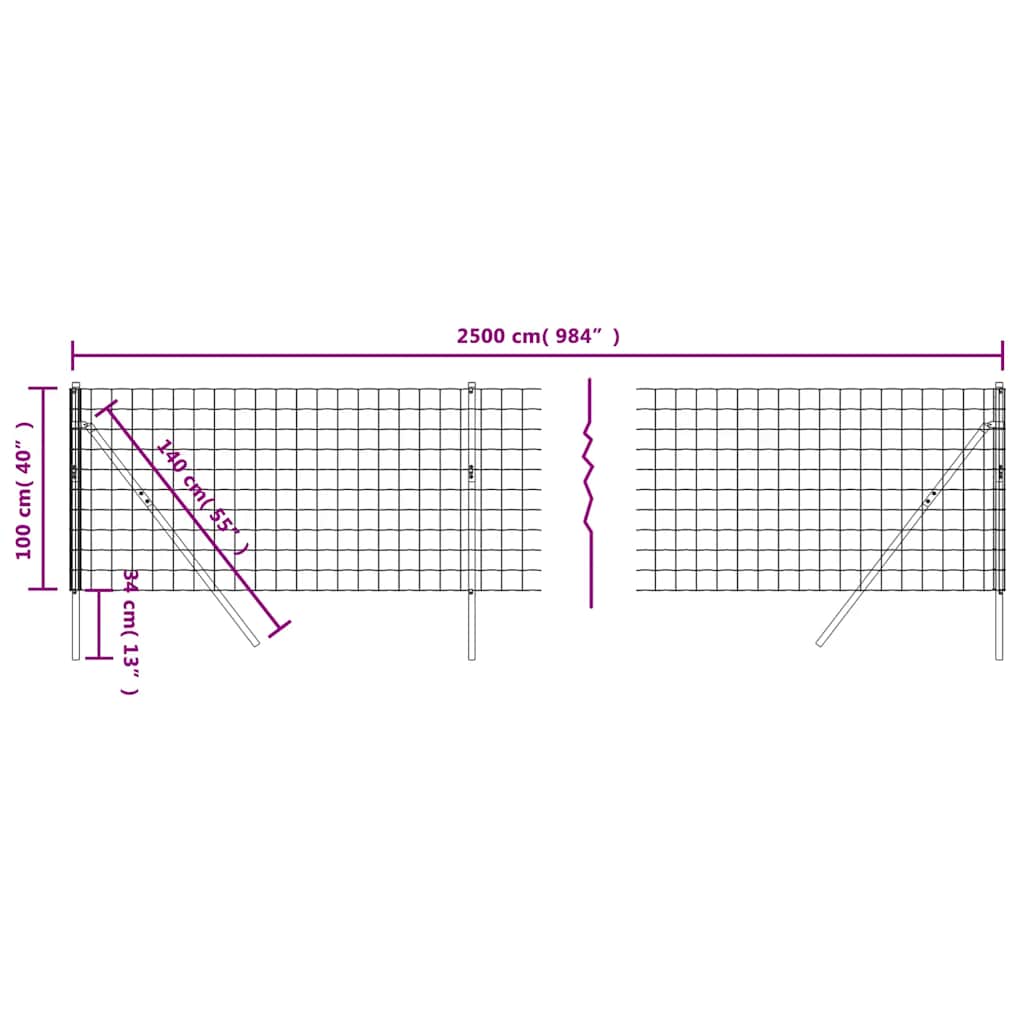 Welded wire mesh fence, anthracite, 1x25m, galvanized steel