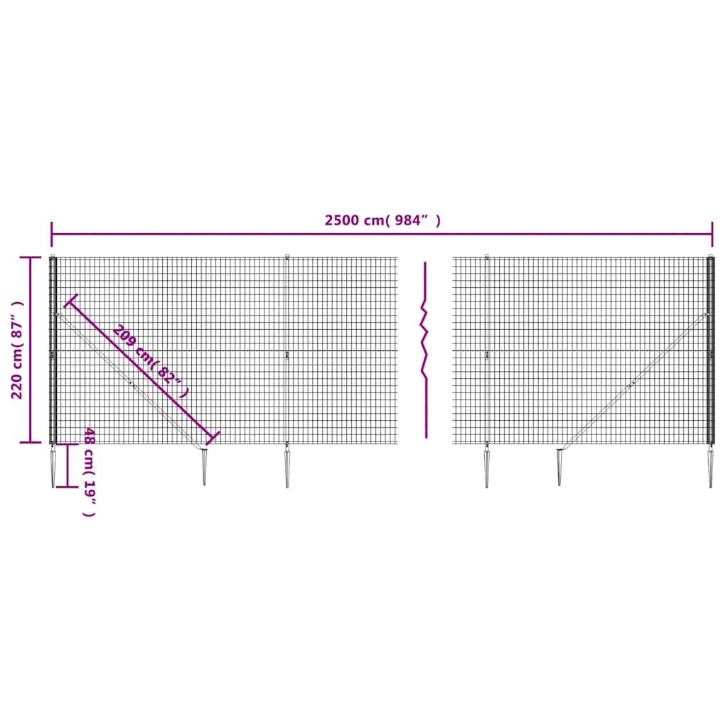 Stieņa režģa žogs ar asām galotnēm, antracīta krāsā, 2,2x25m