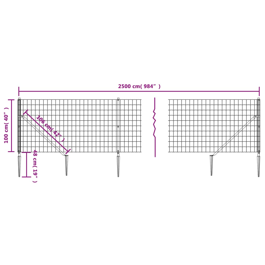 Vielinė tinklinė tvora su smaigais, antracito spalvos, 1x25m