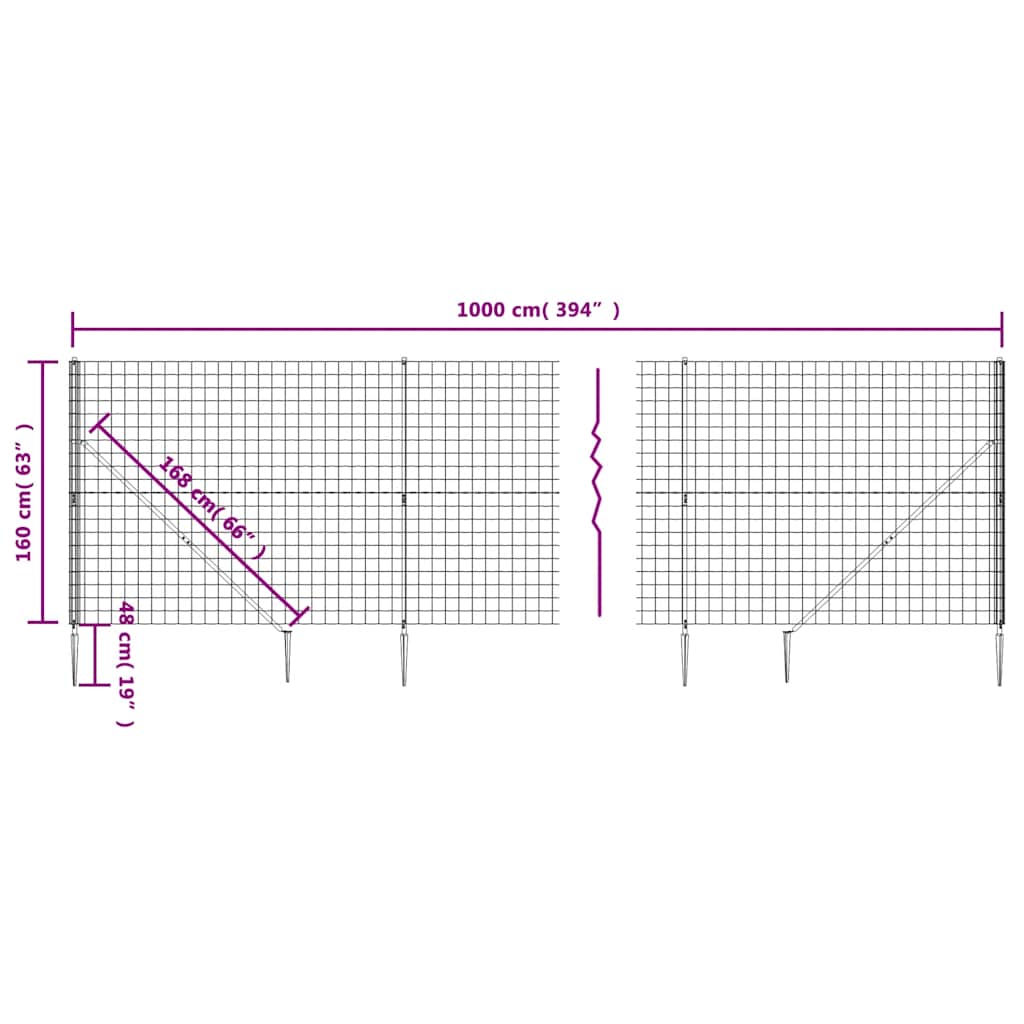 Tīkla žogs ar asiem galiem, antracīta krāsā, 1,6x10m
