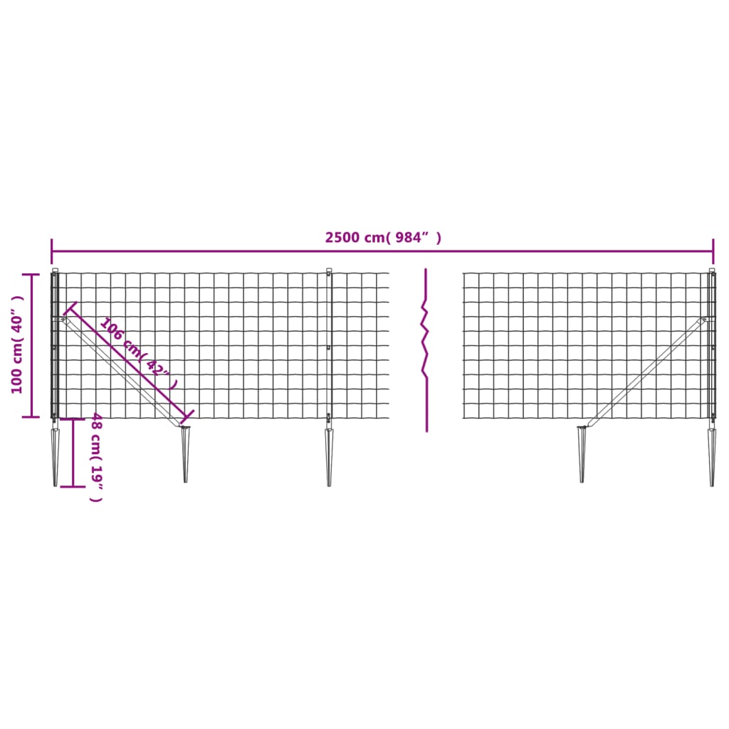 Vielinė tinklinė tvora su smaigais, antracito spalvos, 1x25m