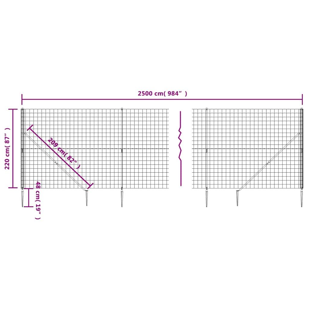 Vielinė tinklinė tvora su smaigais, antracito spalvos, 2,2x25m