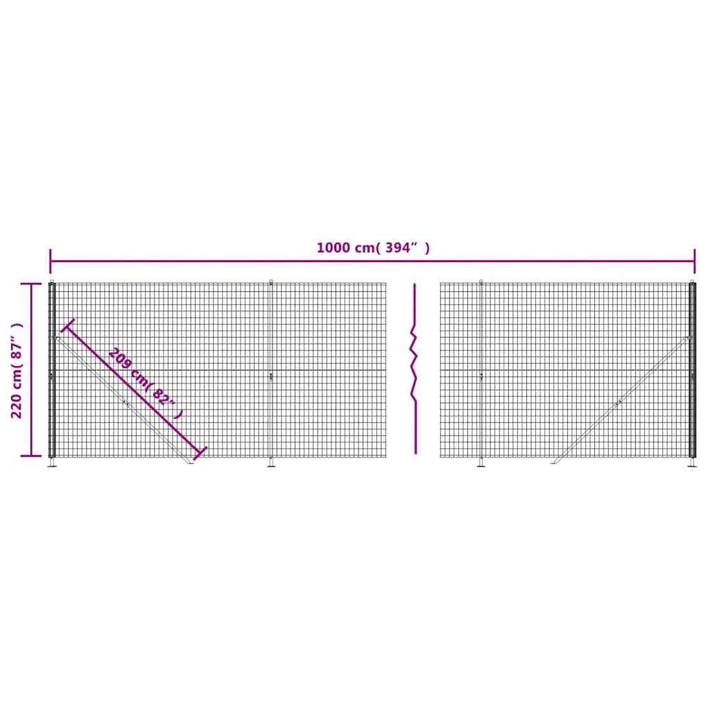 Metāla žogs ar atloku, antracītpelēks, 2,2x10 m