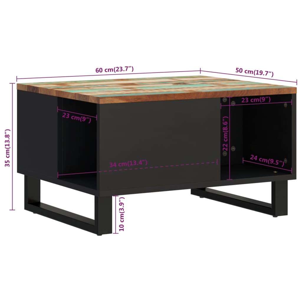 Coffee table, 60x50x35cm, solid reclaimed wood