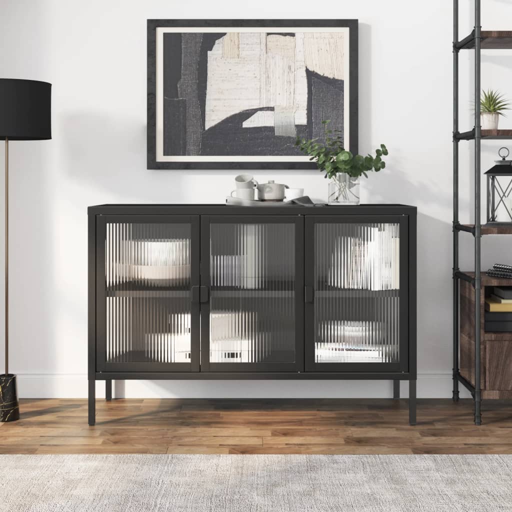 Šoninė spintelė, juoda, 105x35x70cm, stiklas ir plienas