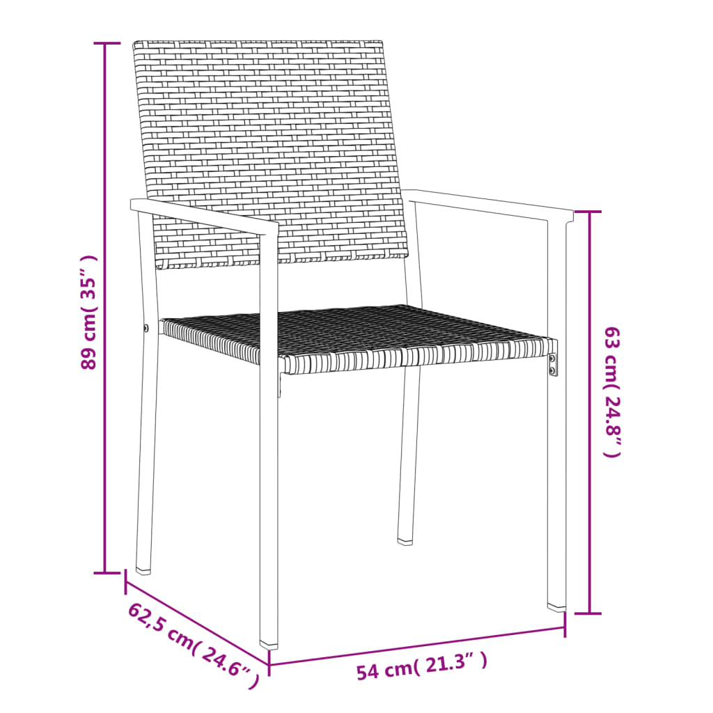 Garden chairs with cushions, 2 pcs., black, 54x62.5x89cm, rattan