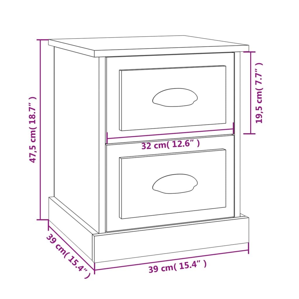Nightstands, 2 pcs, concrete grey, 39x39x47.5cm, wood