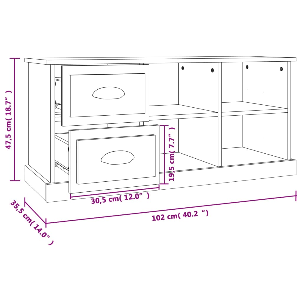TV cabinet, grey oak, 102x35.5x47.5cm, wood