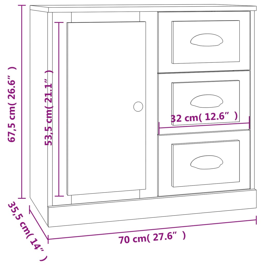 Sideboard, white, 70x35.5x67.5cm, engineered wood