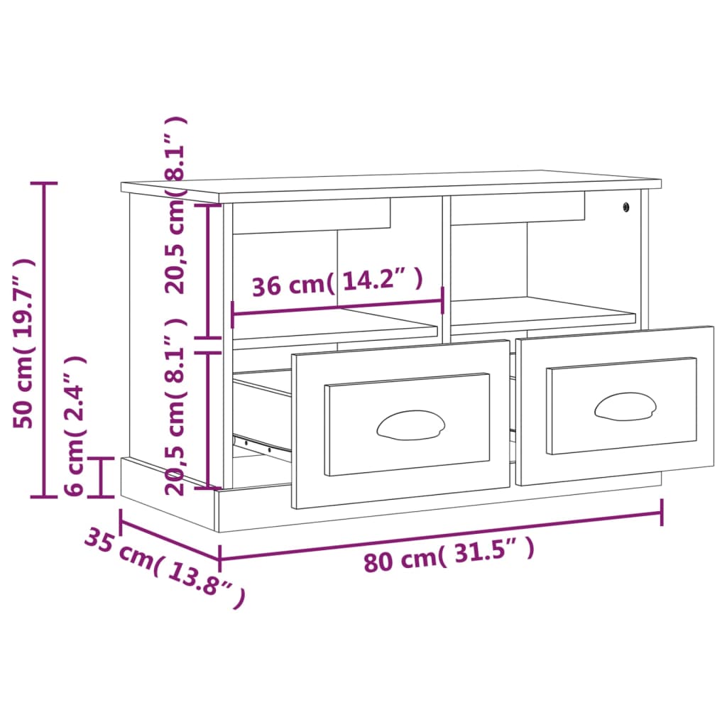 TV stand, white, 80x35x50cm, wood, high gloss