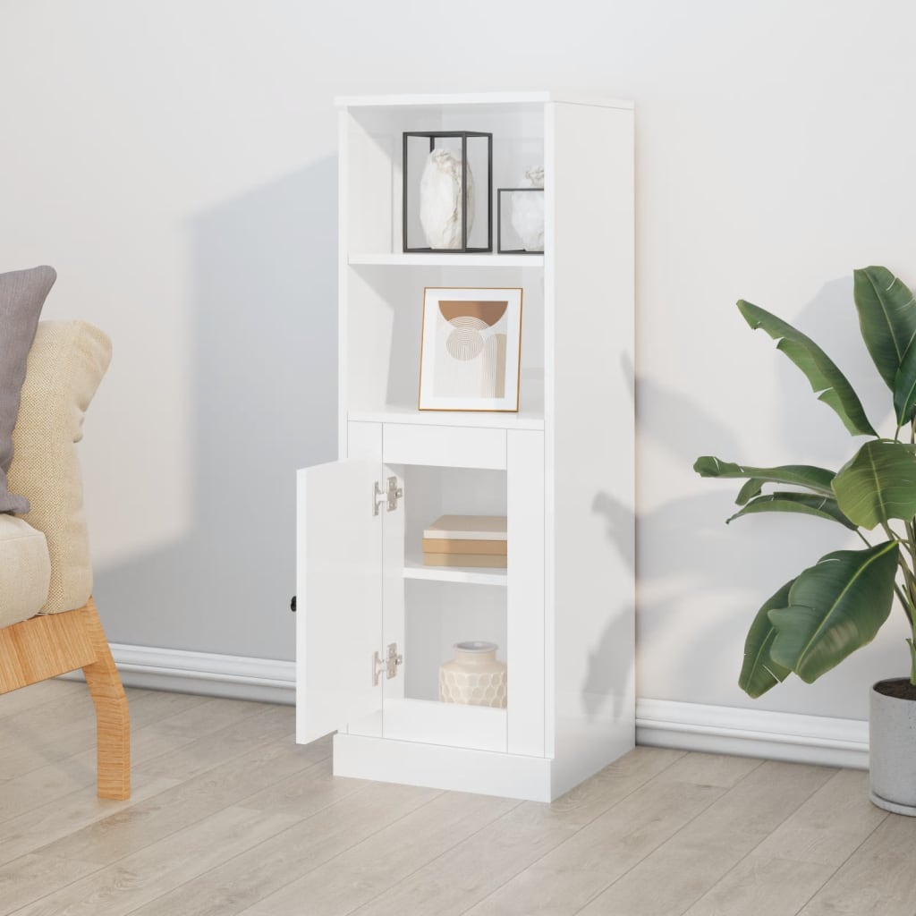 Chest of drawers, white, 36x35.5x103.5cm, engineered wood, high gloss