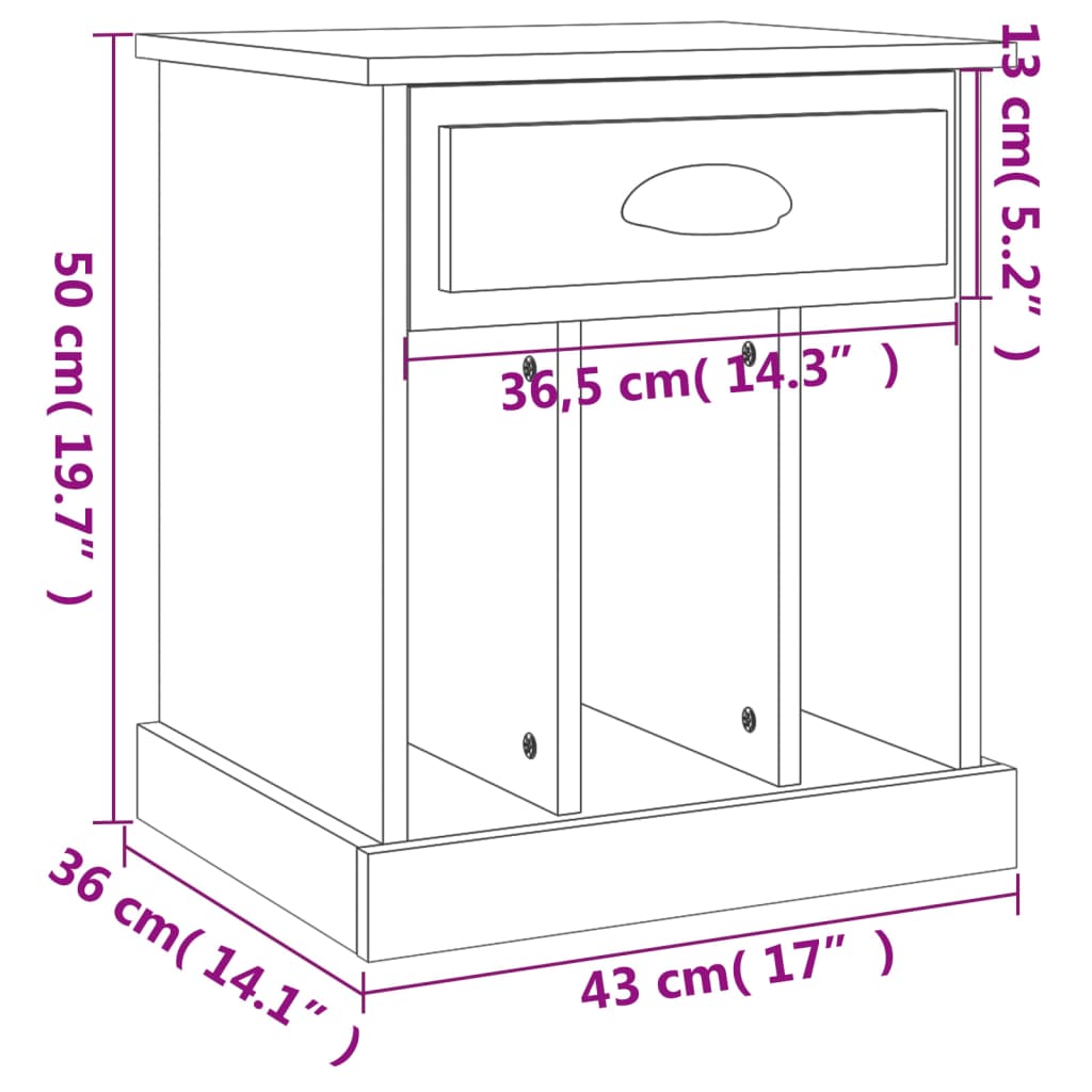 Bedside table, concrete grey, 43x36x50cm