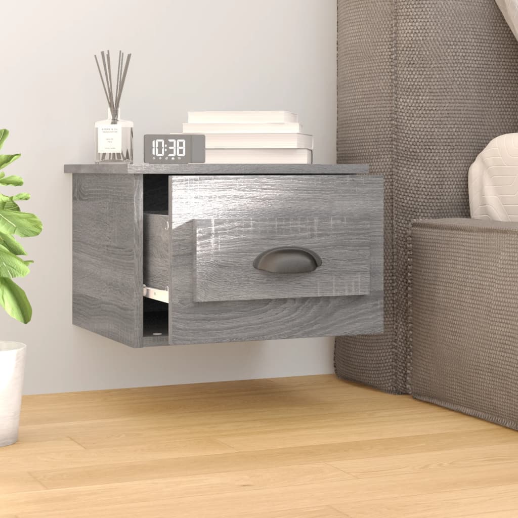 Wall-mounted nightstand, grey oak, 41.5x36x28cm