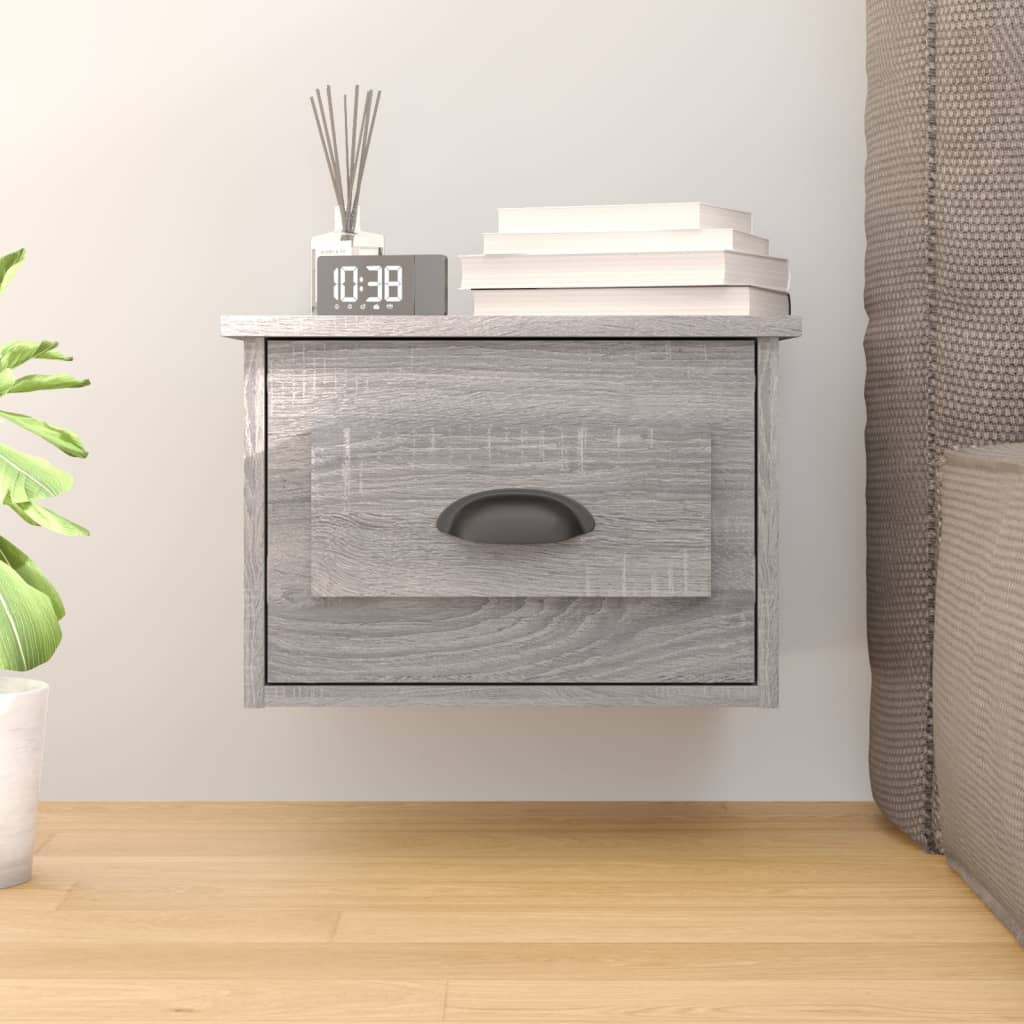 Wall-mounted nightstand, grey oak, 41.5x36x28cm
