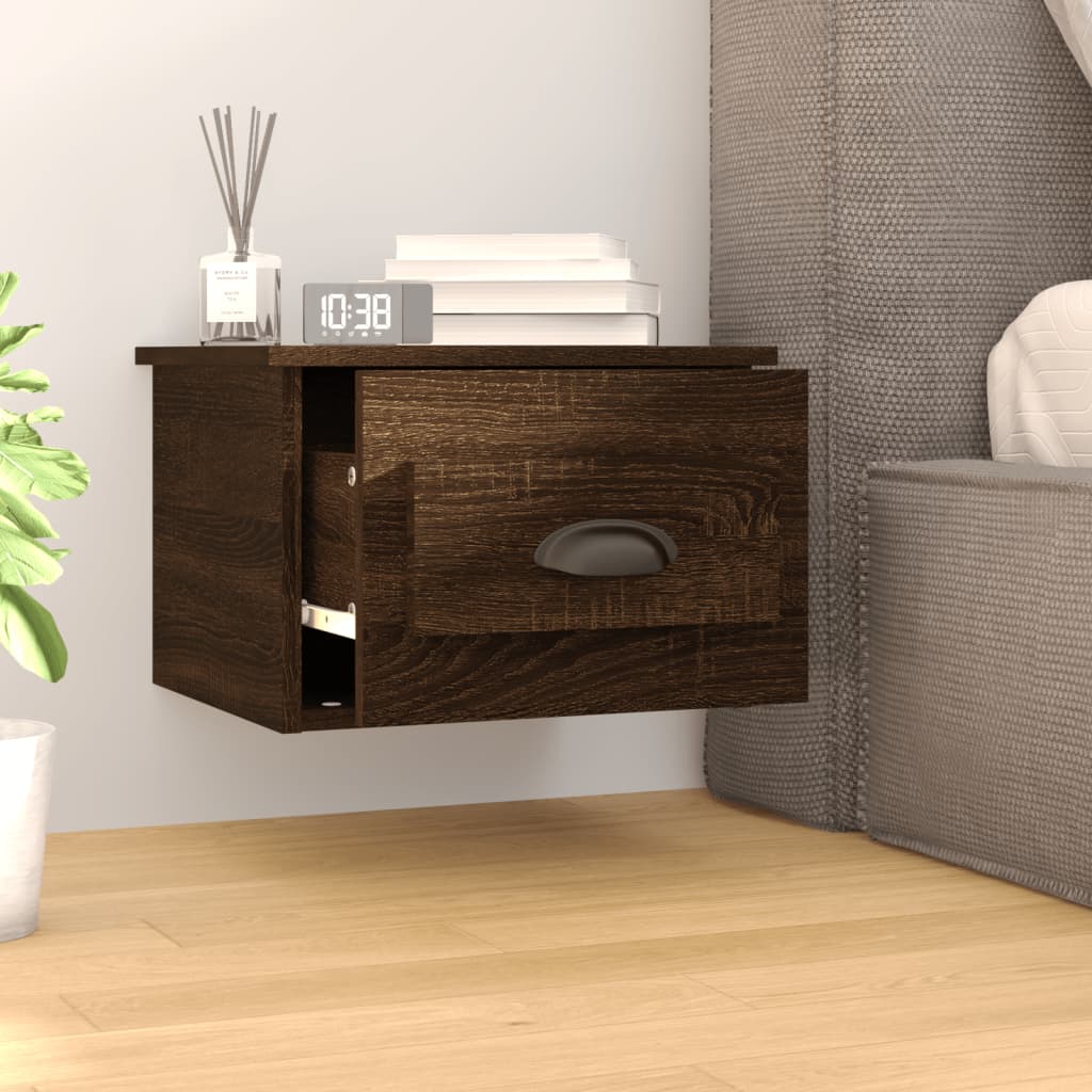 Wall-mounted nightstand, brown oak, 41.5x36x28cm