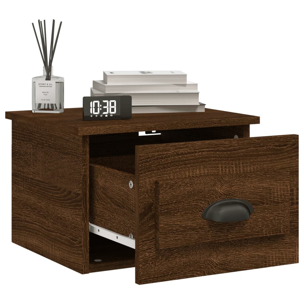 Wall-mounted nightstand, brown oak, 41.5x36x28cm