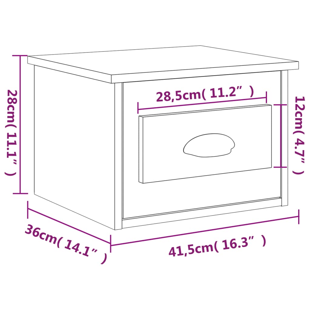 Wall-mounted nightstand, brown oak, 41.5x36x28cm