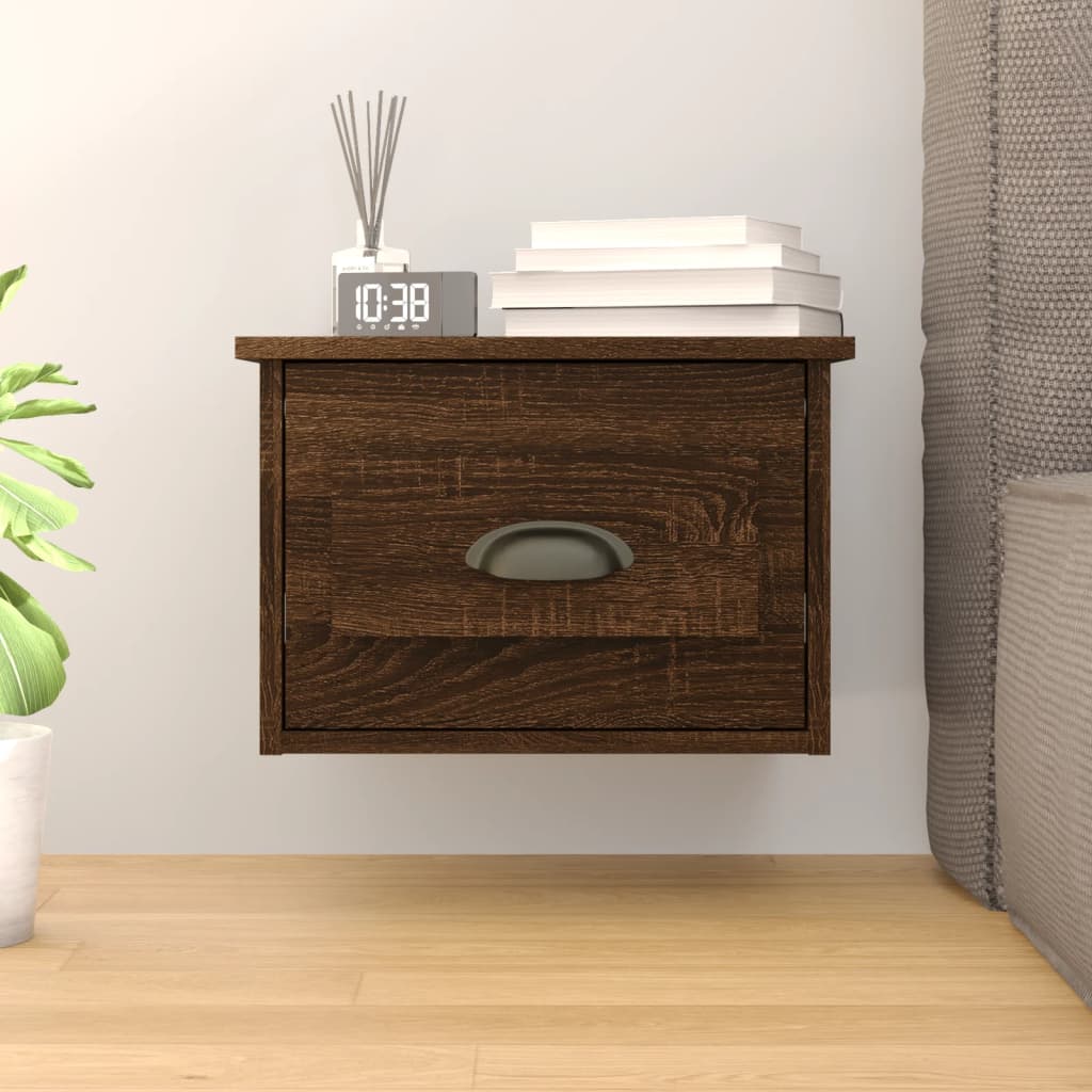 Wall-mounted nightstand, brown oak, 41.5x36x28cm