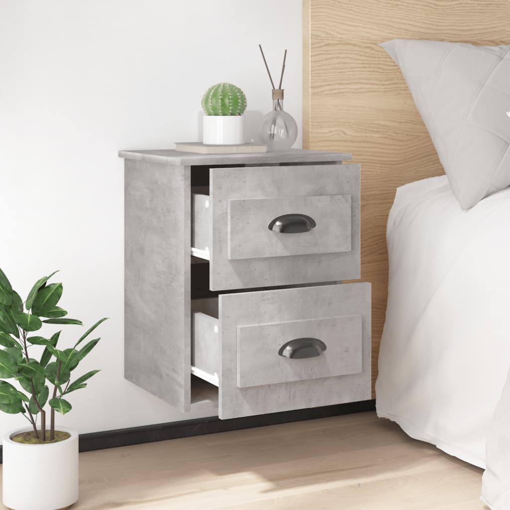 Wall-mounted bedside table, concrete, 41.5x36x53cm