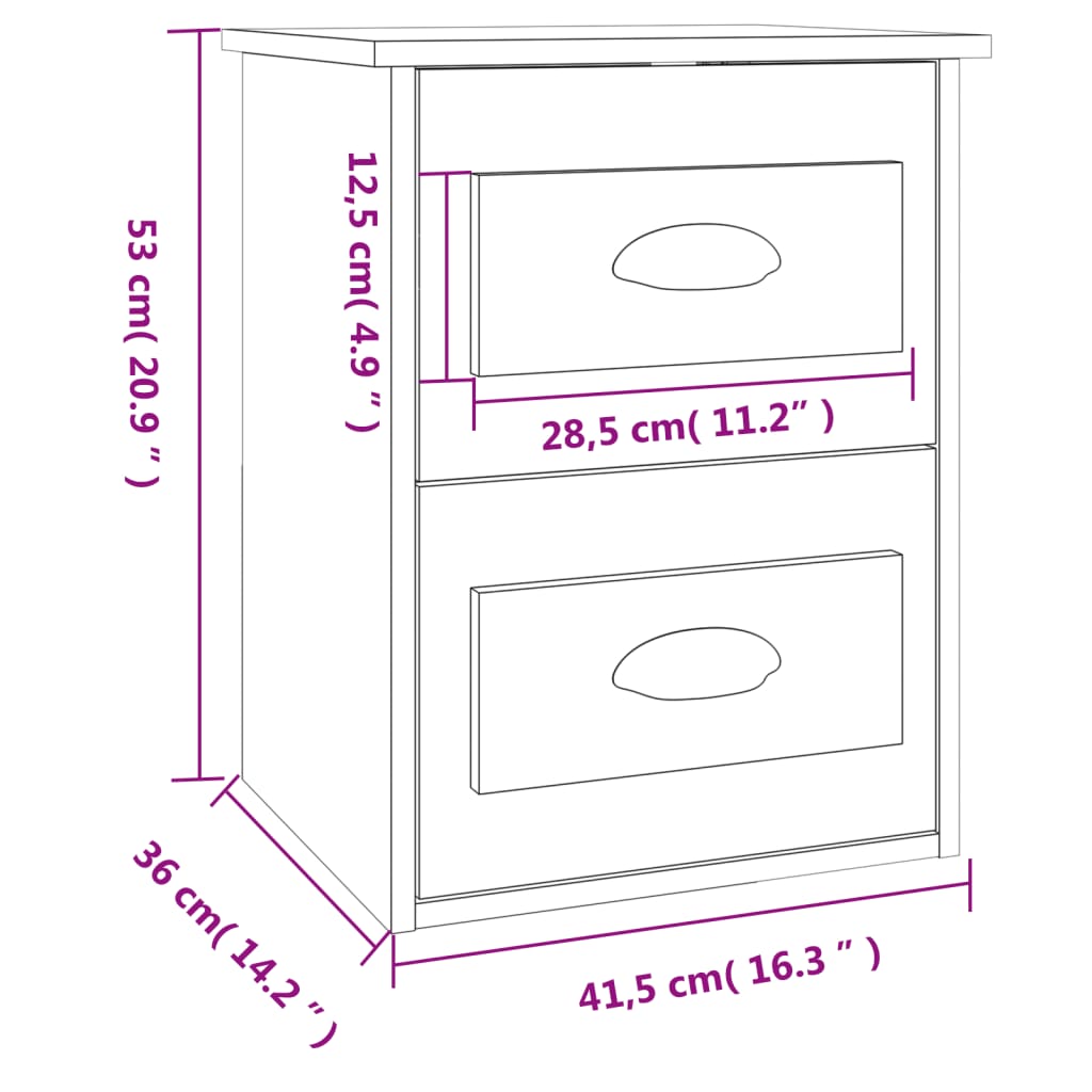 Wall-mounted bedside table, concrete, 41.5x36x53cm