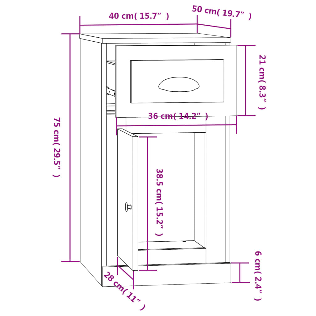 Side cabinet with drawer, concrete grey, 40x50x75cm, wood