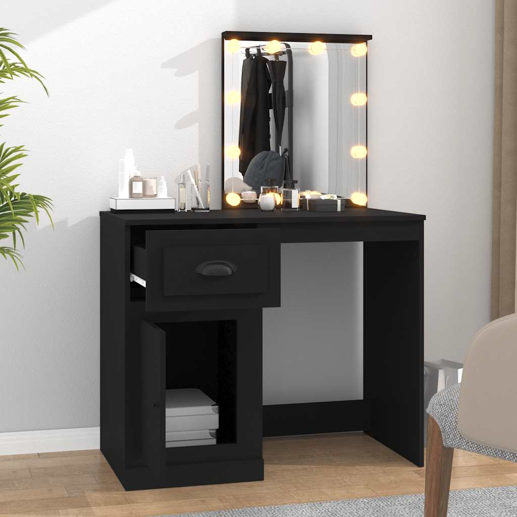 Kosmetinis staliukas su LED, juodas, 90x50x132,5cm, mediena