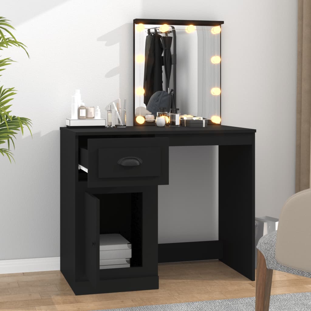 Kosmetinis staliukas su LED, juodas, 90x50x132,5cm, mediena