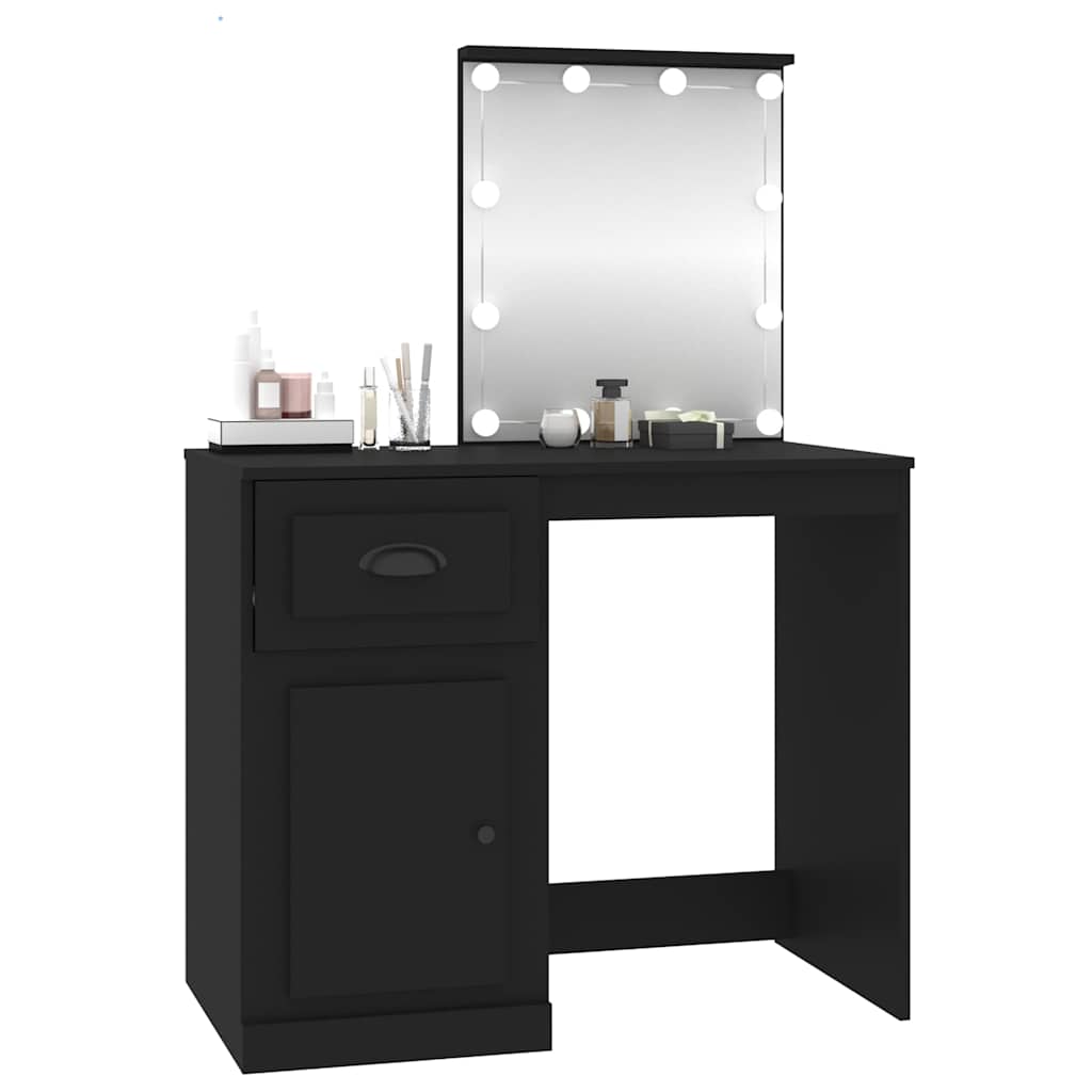 Kosmetinis staliukas su LED, juodas, 90x50x132,5cm, mediena