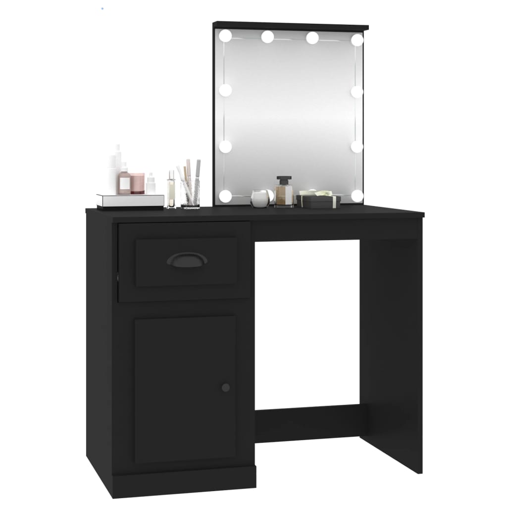 Kosmetinis staliukas su LED, juodas, 90x50x132,5cm, mediena