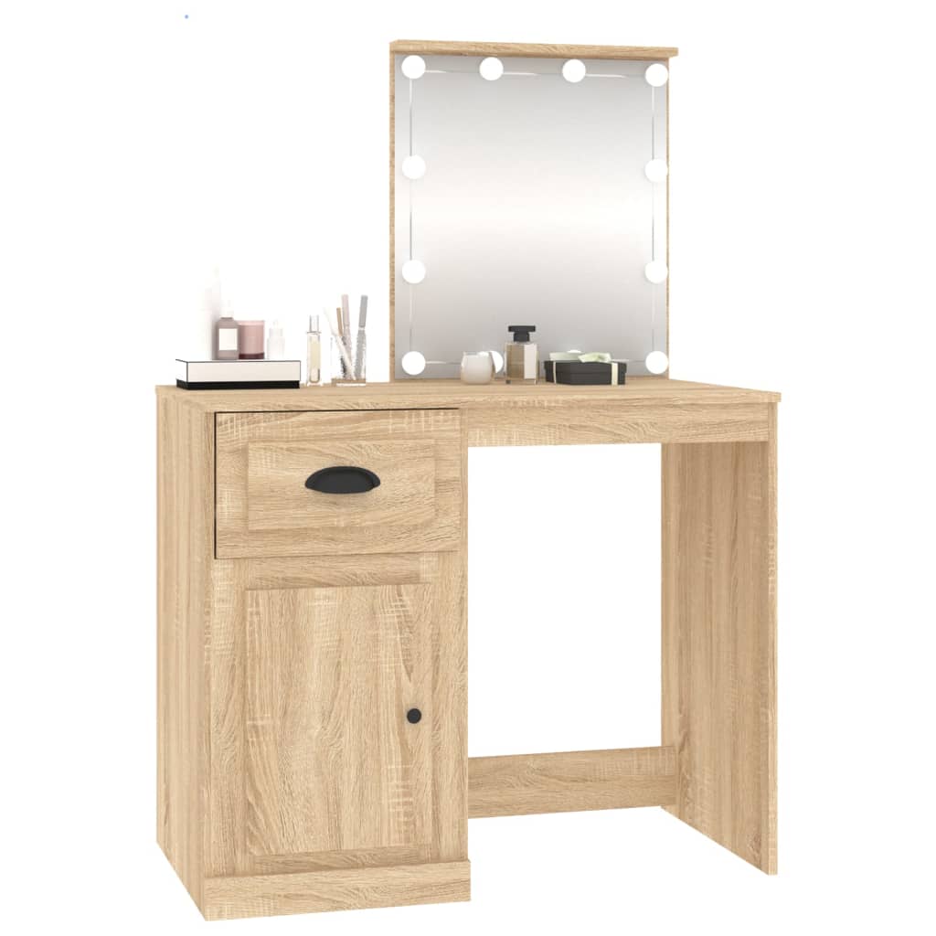 Kosmētikas galdiņš ar LED, ozolkoka, 90x50x132,5cm, koks