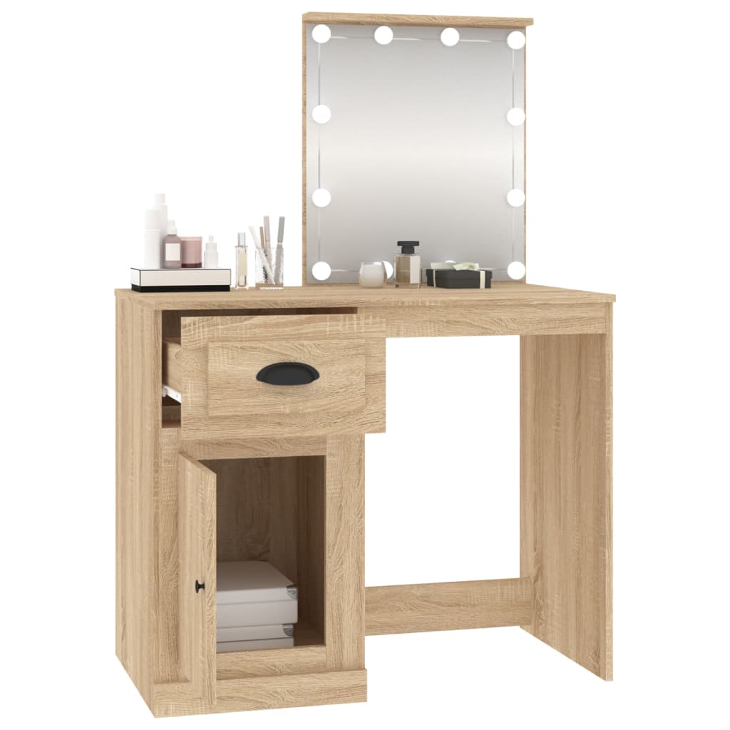 Kosmētikas galdiņš ar LED, ozolkoka, 90x50x132,5cm, koks
