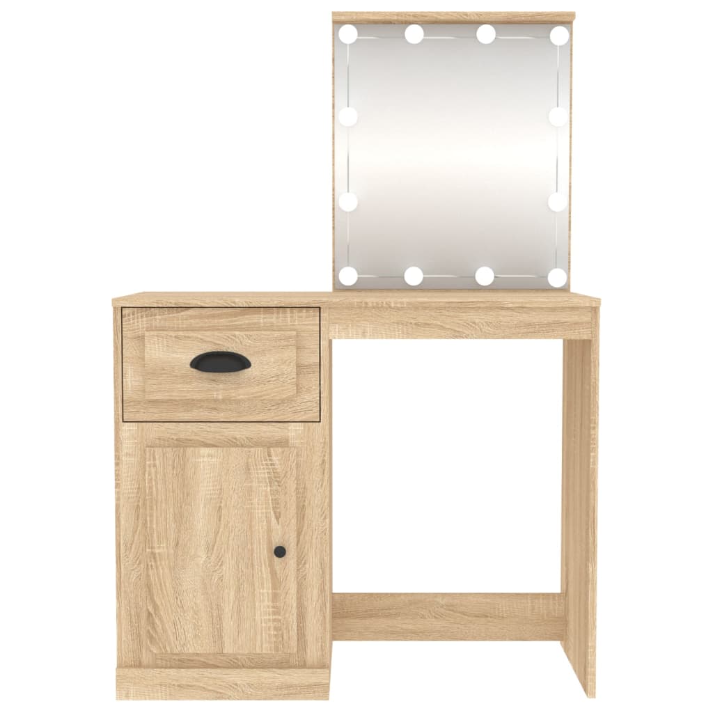 Kosmētikas galdiņš ar LED, ozolkoka, 90x50x132,5cm, koks