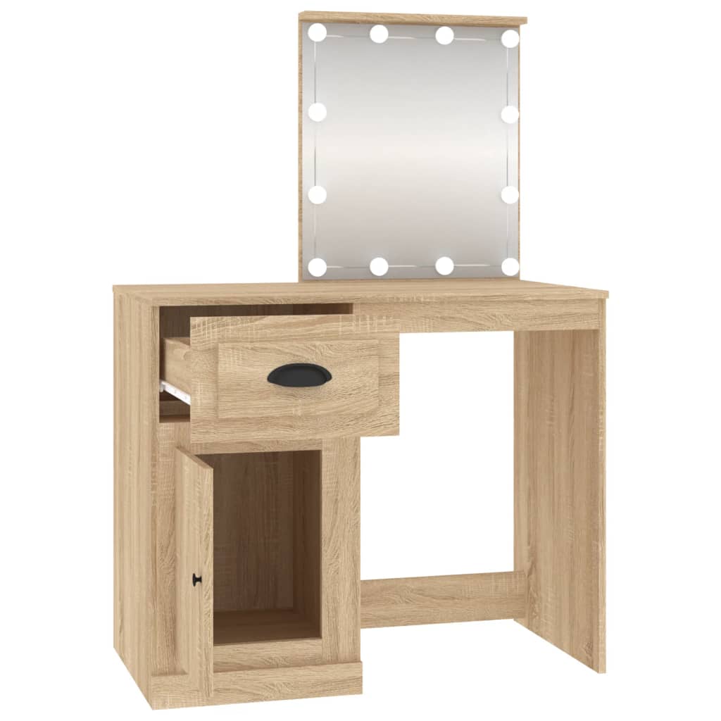 Kosmētikas galdiņš ar LED, ozolkoka, 90x50x132,5cm, koks