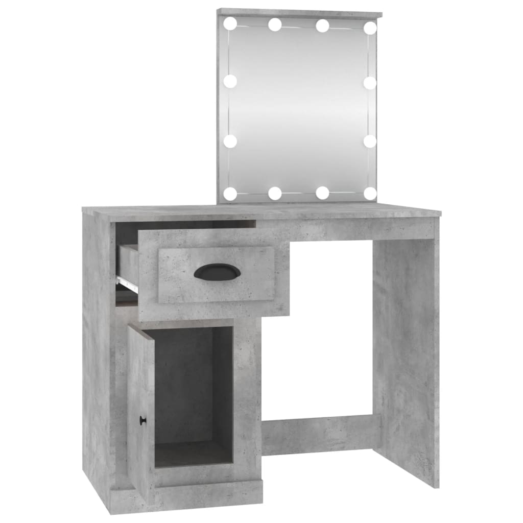 Kosmētikas galdiņš ar LED, pelēks, 90x50x132,5cm, koks