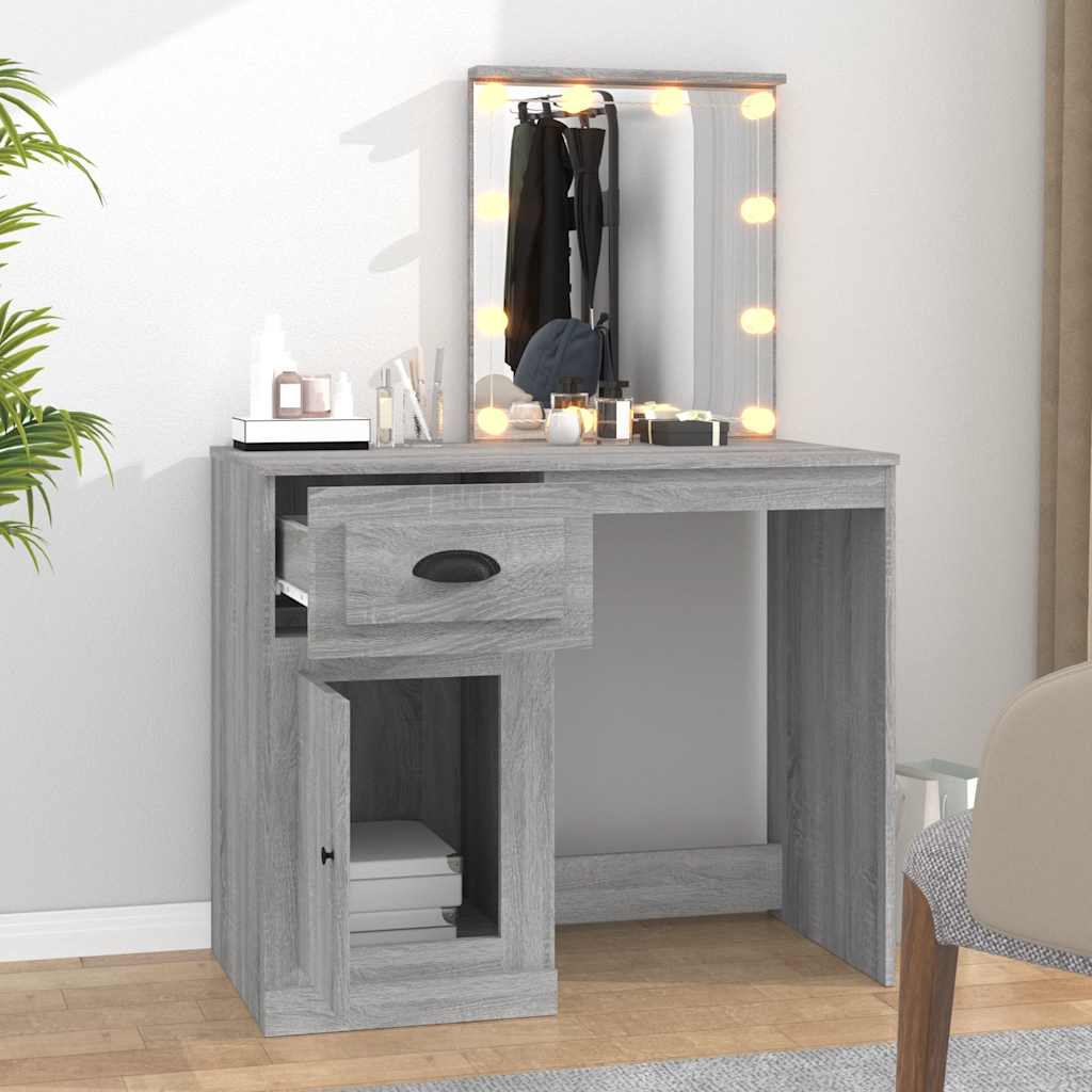 Dressing table with LED, grey, 90x50x132.5cm, wood