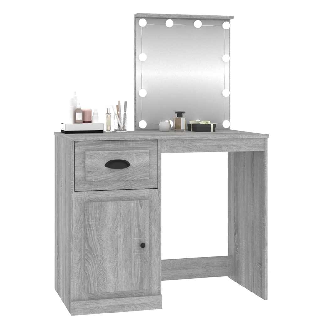 Dressing table with LED, grey, 90x50x132.5cm, wood