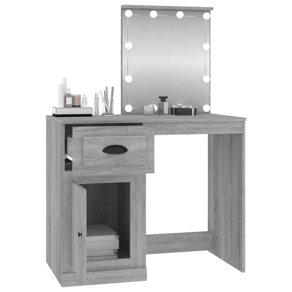 Dressing table with LED, grey, 90x50x132.5cm, wood
