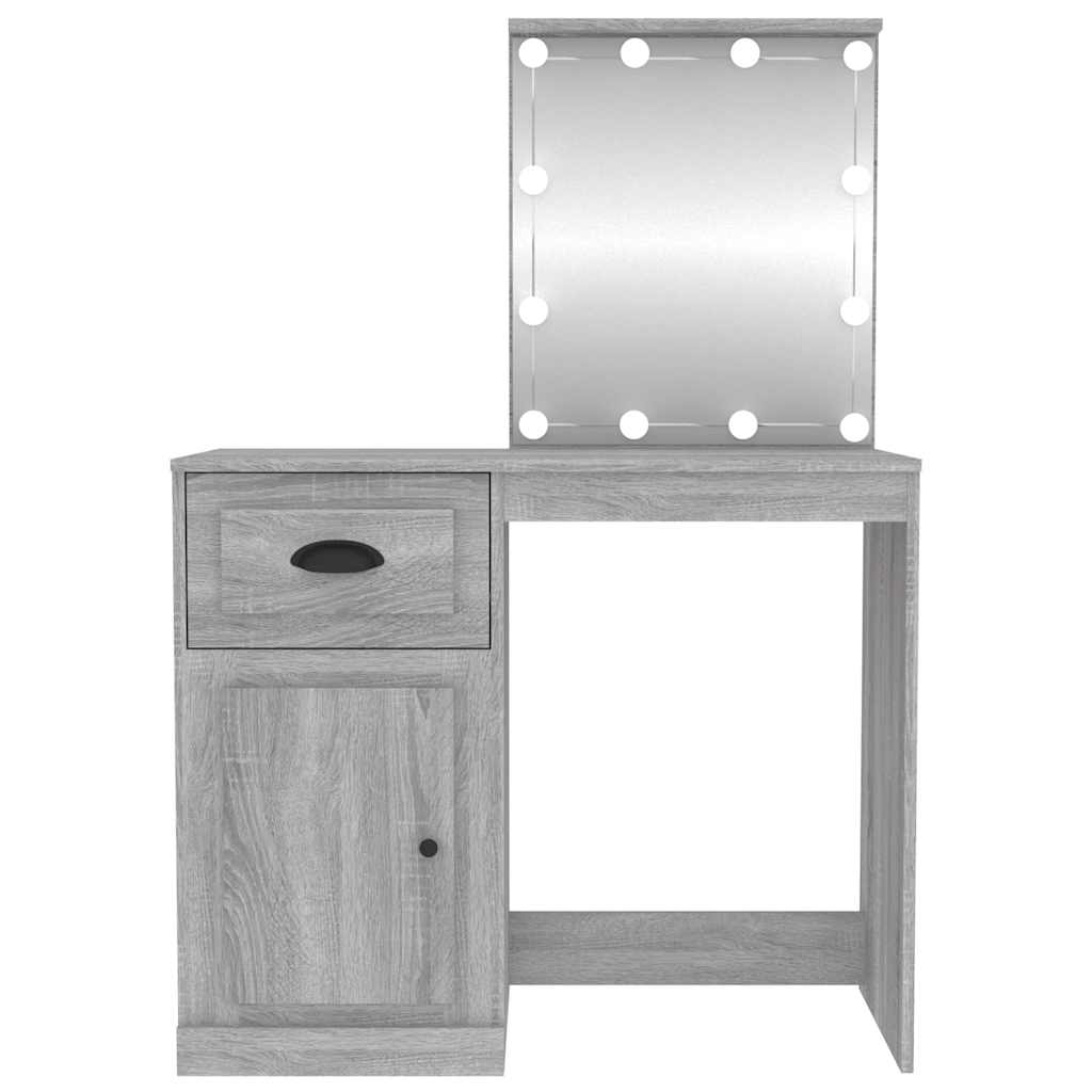 Dressing table with LED, grey, 90x50x132.5cm, wood